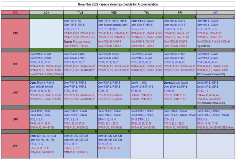 JANITORIAL SPECIAL CLEANING NOVEMBER 2022 SCHEDULE Office of